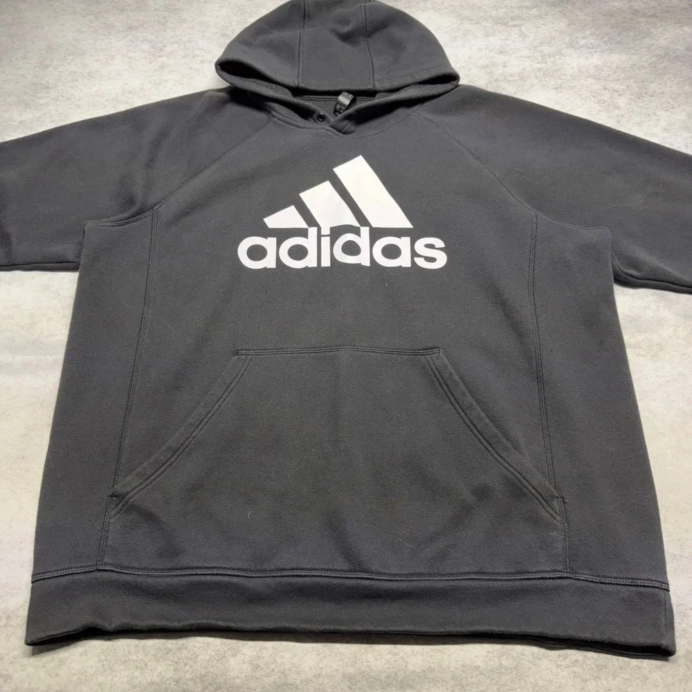 Adidas Big Logo Hoodie Sweatshirt Black XL Mens Pullover Raglan Streetwear